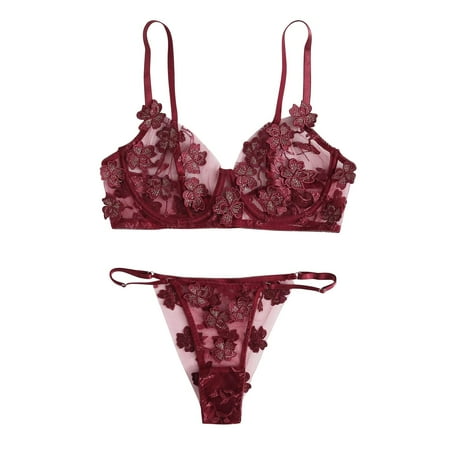 

HGWXX7 Plus Size Lingerie Flowers Embroidery Bralette Lace Bra Bustier Lingerie Thong
