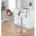 thumbnail image 2 of Cecina Mid-Century Modern Adjustable Height Barstool with Swivel in Chrome and Faux Leather - Set of 2 (Walnut, Cream, Wheel Footrest), 2 of 6