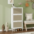 thumbnail image 2 of Rattan 3 Door Shoe Rack Cabinet, Freestanding Modern Engineered Rattan Storage with Gold Handles for Entryway,White, 2 of 26