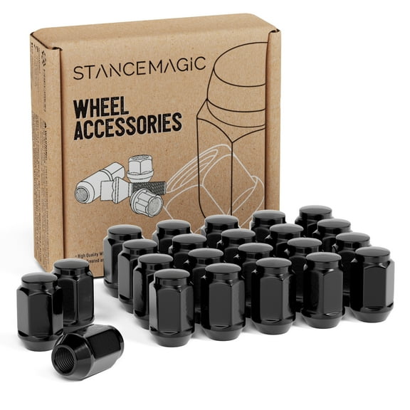 StanceMagic - 23pcs Black 1/2x20 Bulge Closed End Lug Nuts - Cone Seat, 1.4 inch Length, 13/16" 21mm Hex - Compatible with Jeep Wrangler TJ JK Cherokee XJ Wrangler Liberty Rubicon CJ5 CJ7 ZJ WJ WK