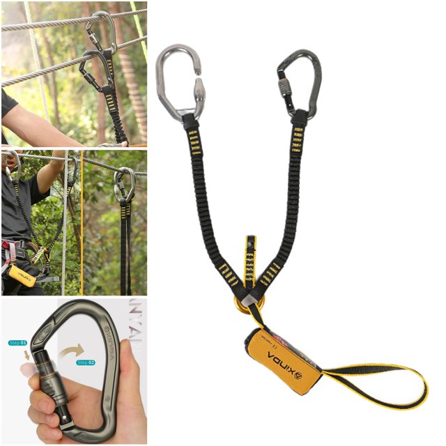 Arnés de seguridad Correa de cordón elástica para escalada con mosquetones, Eslinga de seguridad para construcción de escalada Cinturón Correa con amo - 1 Estilo 1 DYNWAVEMX cuerda de seguridad de escalada