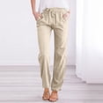 thumbnail image 2 of LEAVINGSUO Linen Pants for Women Plus Size Elastic Waist Women'S Spring Solid Color Lace-Up With And Linen All Straight Leg Casual Pants Beige M, 2 of 5