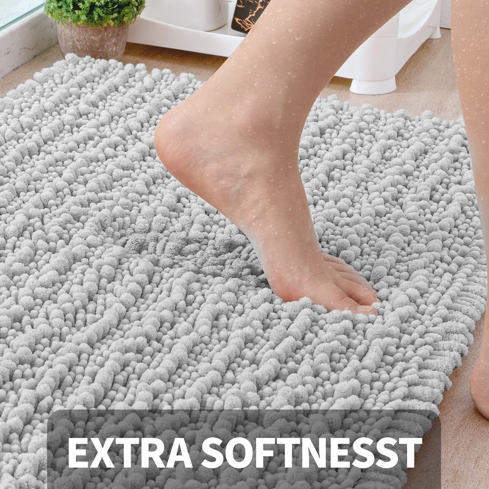Color&Geometry White Chenille Bathroom Rugs- Non Slip, Absorbent, Quick  Dry, Thin, Machine Washable- 16x24 Small Bath Mat Carpet Bath Rugs for