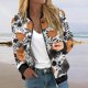 thumbnail image 2 of Chaqueta bomber con estampado de murciélago rosa para mujer, abrigo informal ligero con cremallera, puños y dobladillo acanalados, 2 of 5