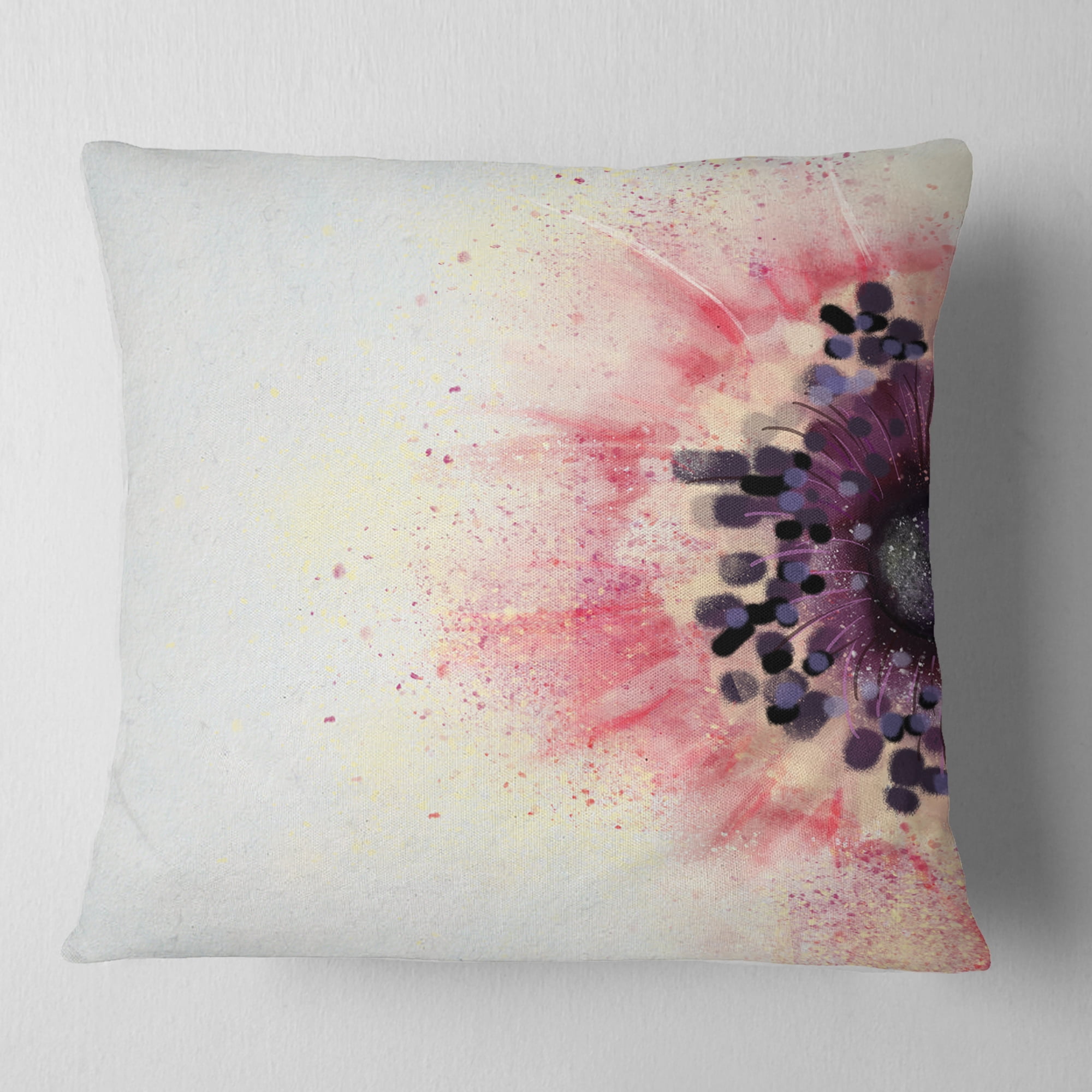 Designart Pink Purple Abstract Flower Sketch - Floral Throw Pillow - 18x18