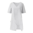 thumbnail image 5 of IHengLiXing Womens Shirts Short Sleeve Athletic Summer Tops for Women Low Cut Ladies Tops Plus Size White Women's Summer Fashion Cropped Sleeves V-Neck Cotton Line Loose Shirt Blouse M, 5 of 7