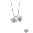 thumbnail image 2 of Delight Jewelry Silvertone Love Banner on Pink Crystal Heart Silvertone Script Initial Disc - H - Charm Necklace, 20"+3", 2 of 4
