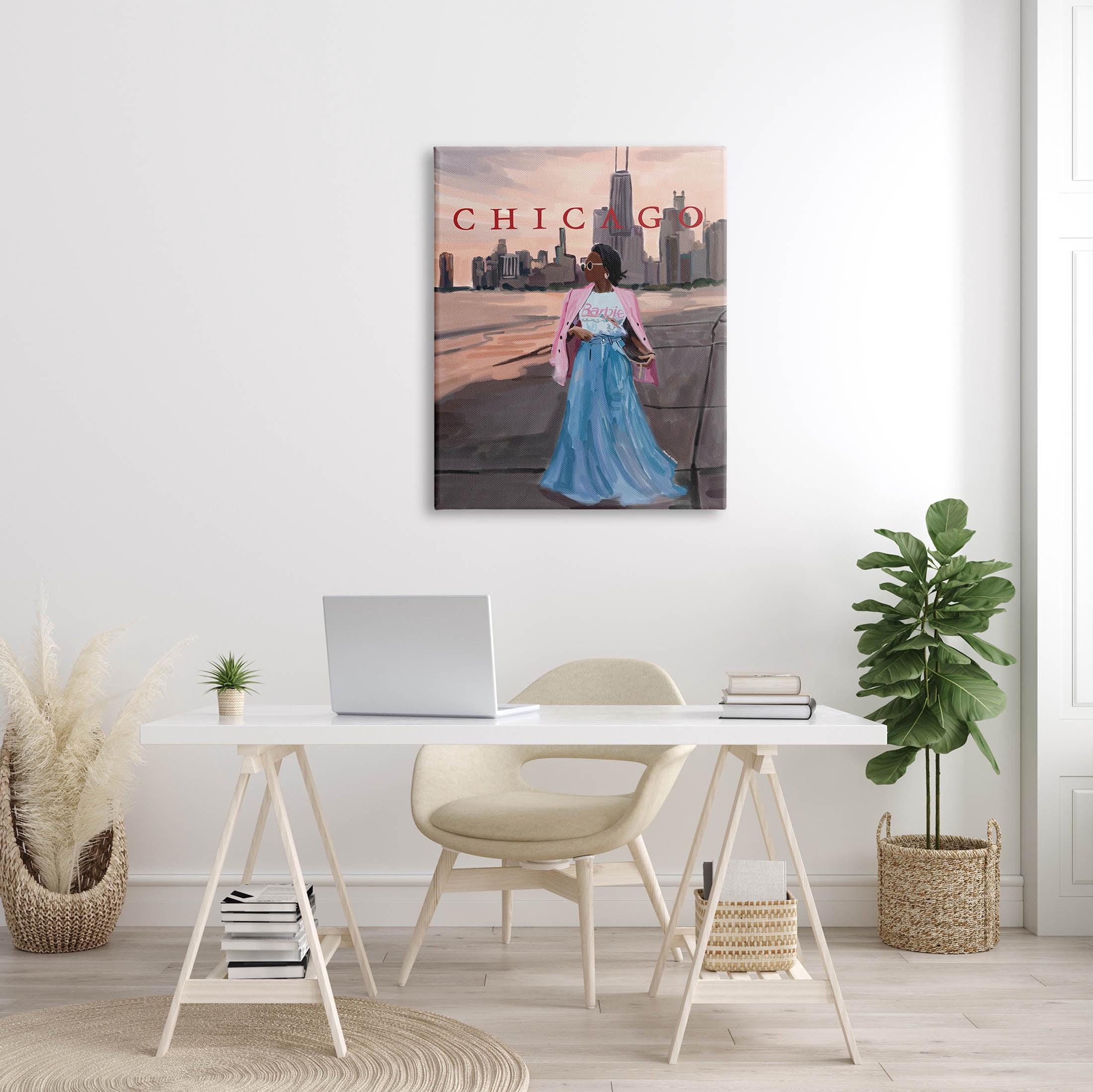 Stupell Industries Fashionable Woman Urban Chicago City Graphic Art Gallery Wrapped Canvas Print Wall Art, Design by Amelia Noyes
