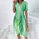 thumbnail image 1 of Puntoco Vestido De Manga Corta Con Cuello En V, Vestido De Botones De Manga Corta Con Cuello En V Y Dobladillo Irregular Con Estampado De Verano Para Mujer Verde S, 1 of 6