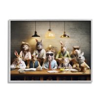 Stupell Industries Wild Animals at Table Animals & Insects Painting Gray Framed Art Print Wall Art, 14 x 11