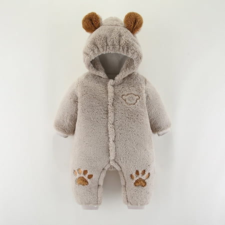 

WZHKSN Sweater For Child Infant Toddler Boys Girls Long Sleeve Winter Ears Hooded Cartoon Print Romper Hooded Newborn Fleece Jumpsuit Coat
