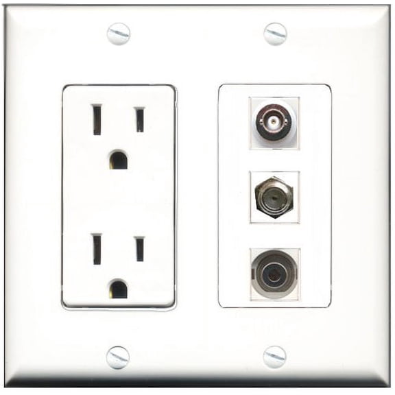 RiteAV - 15 Amp Power Outlet 1 Port Coax 1 Port 3.5mm 1 Port BNC Decorative Wall Plate