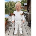 thumbnail image 4 of BemeyourBBs Baby Boy Little Brother Daddy's Mini Outfit Baby Boys Spring Fall Winter Clothes Bear Embroidered Long Sleeve Romper and Side Striped Pants 2 Piece Set, 4 of 9
