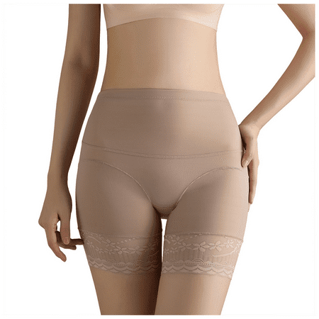 Fulorrnie Underwear for Women Plus Size High Waist No Show Tummy Control Panties Seamless Thong Elastic Banded Panty  Beige  M