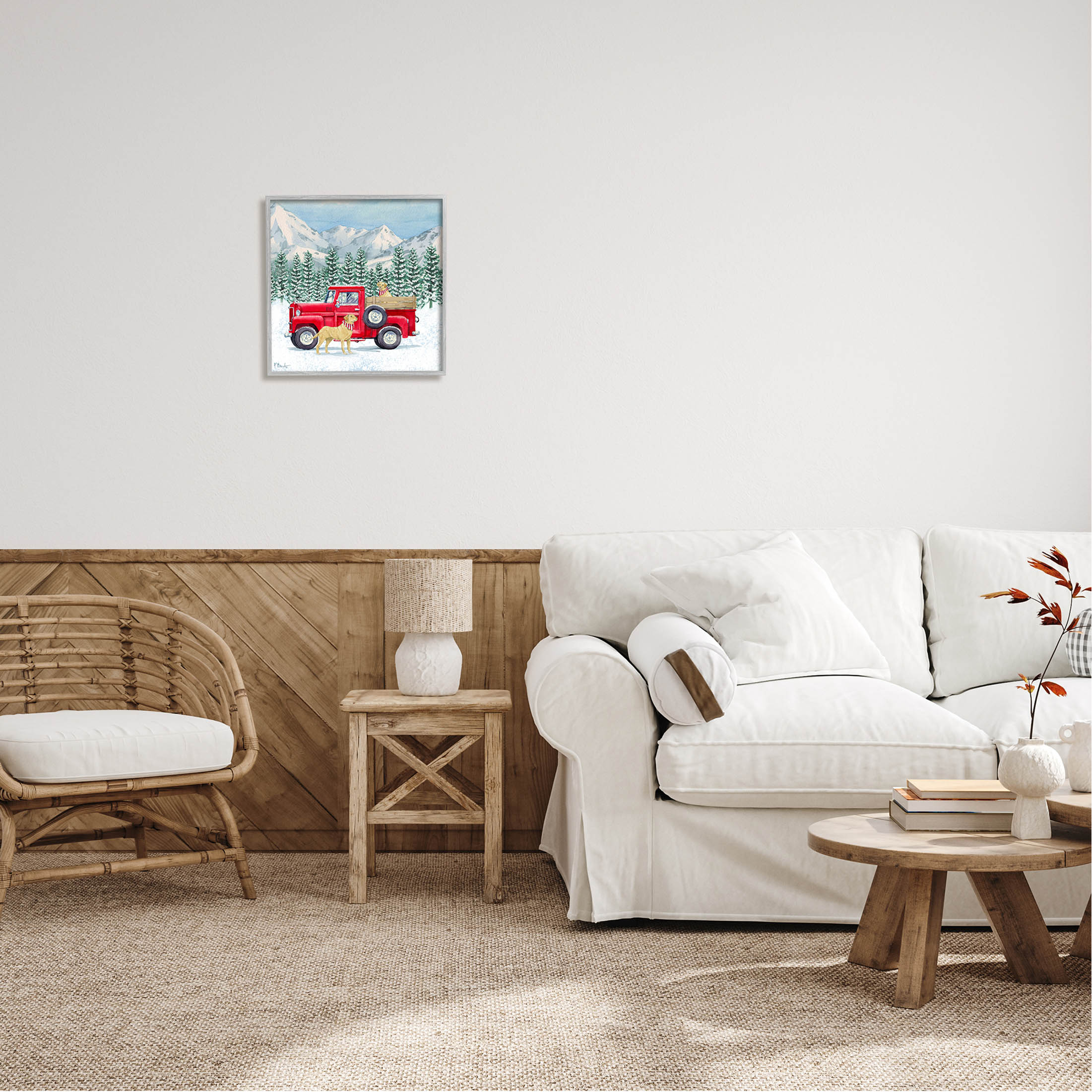 Stupell Industries Winter Pups Holiday Red Truck Painting Gray Framed Art Print Wall Art, Design by Paul Brent