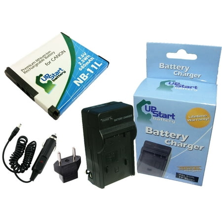 Canon IXUS 125 HS Battery and Charger with Car Plug and EU Adapter - Replacement for Canon NB-11L Digital Camera Batteries and Chargers (680mAh  3.6V  Lithium-Ion)