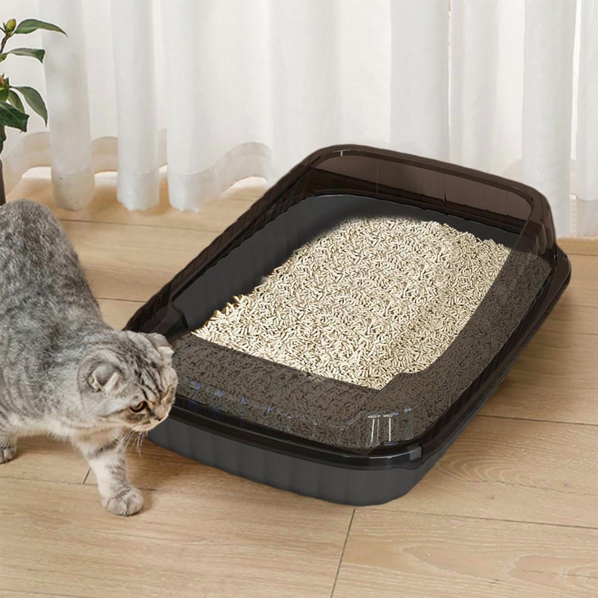 COM1950s Semi Enclosed Litter Box for Cats,High Sided Cat Litter Box with Splash Proof Design,Large Kitty Litter Pan with Scoop for Indoor Cats,Anti Leak Non Stick Bottom,Durable Plastic Litter Box