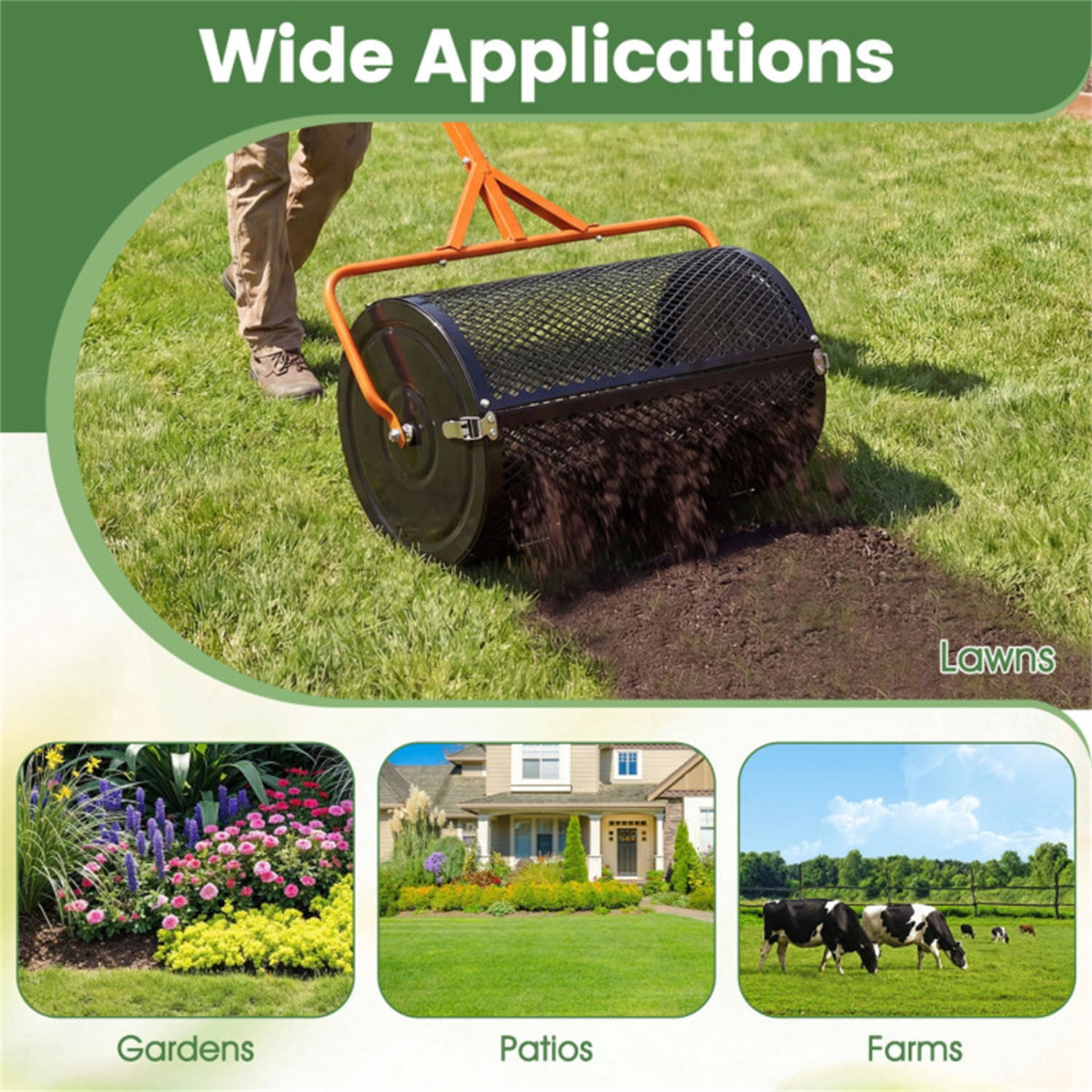 24" Lawn Topdressing Spreader with 0.75"×0.5" Mesh, Compost Spreader for Soil Sand Fertilizer Orange