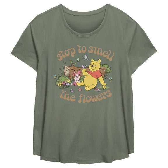 Women's Winnie the Pooh Stop to Smell the Flowers Graphic T-Shirt