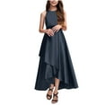 thumbnail image 2 of Flower Girl Dress A-line Scoop Asymmetrical Satin Junior Bridesmaid Dress with Cascading Ruffles, 2 of 5