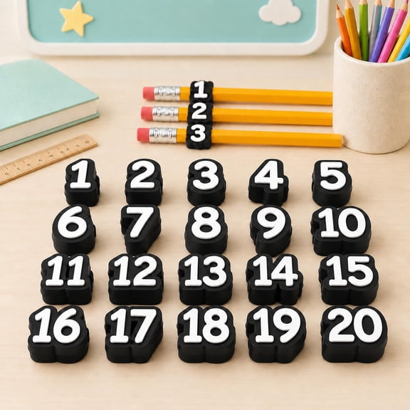 20 Pcs Numbered Pencil Toppers 1-20, 2026 New Reusable Classroom Pencil Labels for Supply Stations and School Organization
