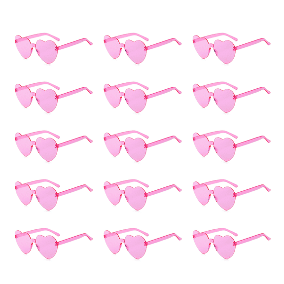 XINNAISI 15Pcs Heart Shaped Rimless Sunglasses, Lightweight Plastic Fun Trendy Transparent Glasses for Party Graduation Vacation, Pink