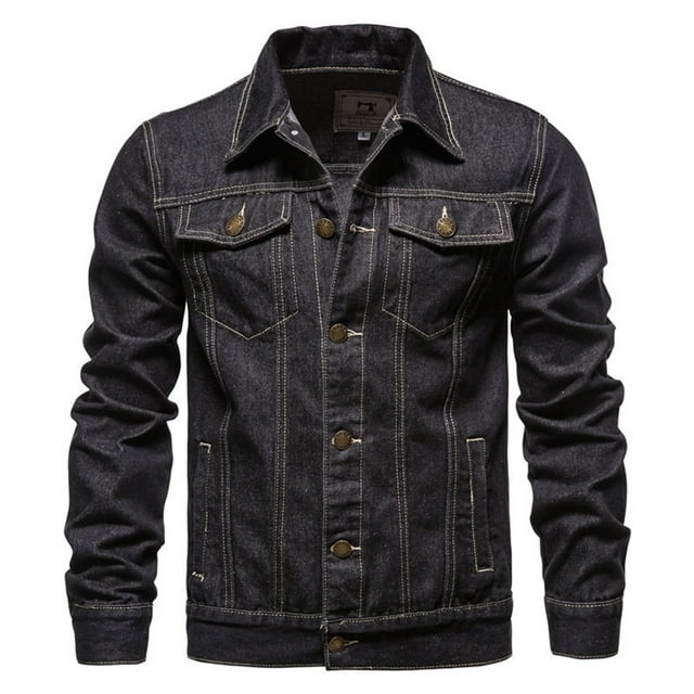 Mens Fashion Simple Loose Double Duty Jacket Pocket Fitting Jeans Non Fall Jacket Solid Long Sleeve Shirt