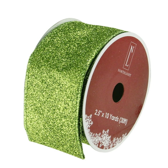 Northlight Club Pack of 12 Lime Green Solid Shimmering Wired Christmas Craft Ribbons - 2.5" x 120