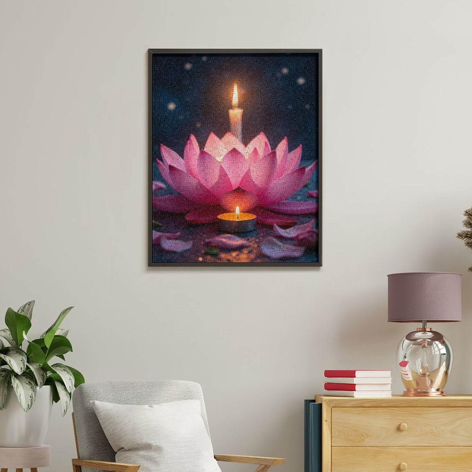 Paint By Numbers Kit for Adults Beginner - DIY Pink Lotus Candle Night Glow Canvas Painting Kits for Adults, Frameless Paint By Number for Adults for Home Wall Decor 16x20 Inch