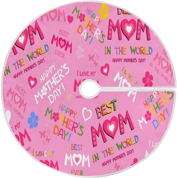 FMSHPON Happy Mother's Day Xmas Christmas Tree Skirt Stand Mat for Holiday Party Decoration Indoor Outdoor 36 inches