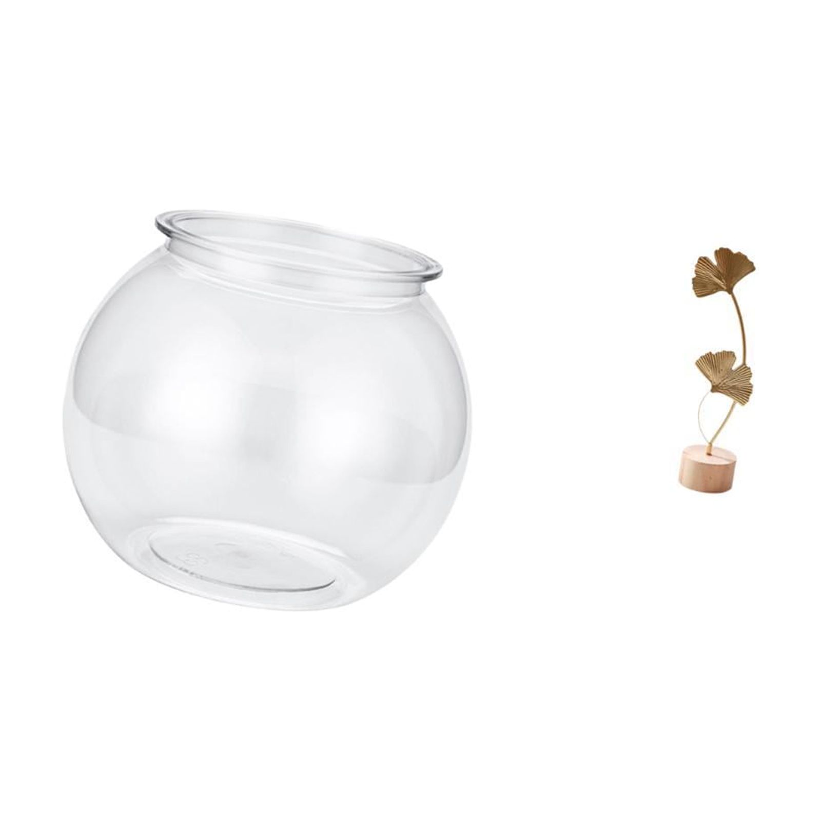 Desktop Aquarium Tank Transparent Fish Bowl Vase Metal Leaf Sculpture Artistic Design for Living Room Office Bedroom