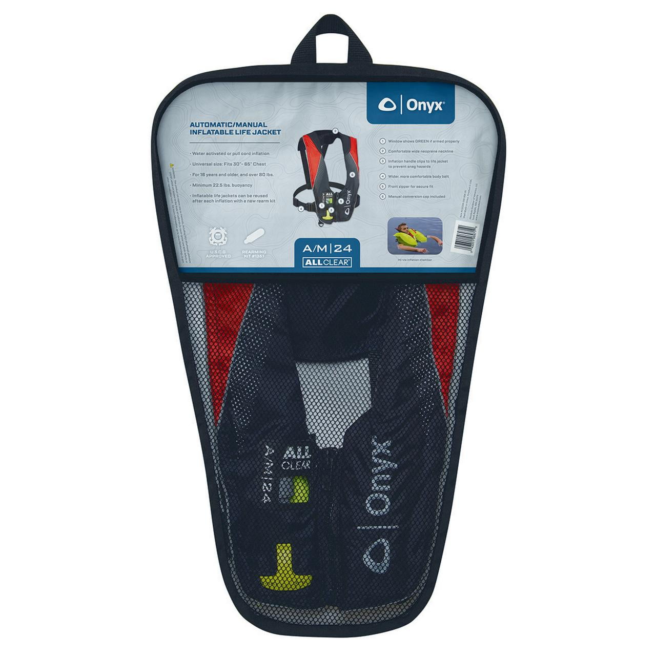 Onyx 132200-100-004-20 A/M-24 Series All Clear Automatic/Manual Inflatable Life Jacket - Black/Red, Adult