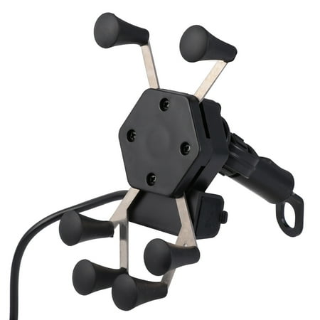

1pc Motorbike Handle Bracket Anti-theft Hand Grip Bracket 6-Claw Mobile Phone Stand (Black Mirror Base Style Charge)