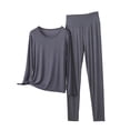 thumbnail image 2 of ylioge Womens Modal-Pajama Sets Plus Size M-5X 2 Piece Loungewear Outfits Ladies Casual Solid Color Long Sleeve Tops and Pants Homewear Yoga Pajamas, 2 of 5