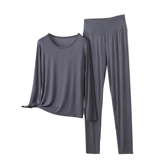 Conjunto de Ropa Interior Larga de Manga Larga Cuello Redondo Ropa de Salón Casual Pijamas Ropa de Dormir Ropa de Noche Acogedora