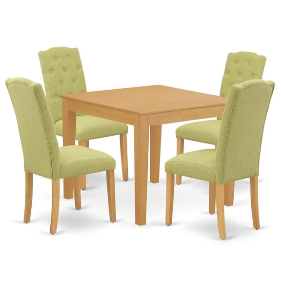 East West Furniture Oxford 5-piece Wood Dining Set in Oak/Lime Green