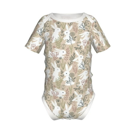 

Junzan Retro Bunny Flower Print Short-Sleeve Baby Climbing Clothes Bodysuits for Infant One-Piece for Baby Boys & Girls Baby Clothes Baby Romper with Snap Closure-2 Years