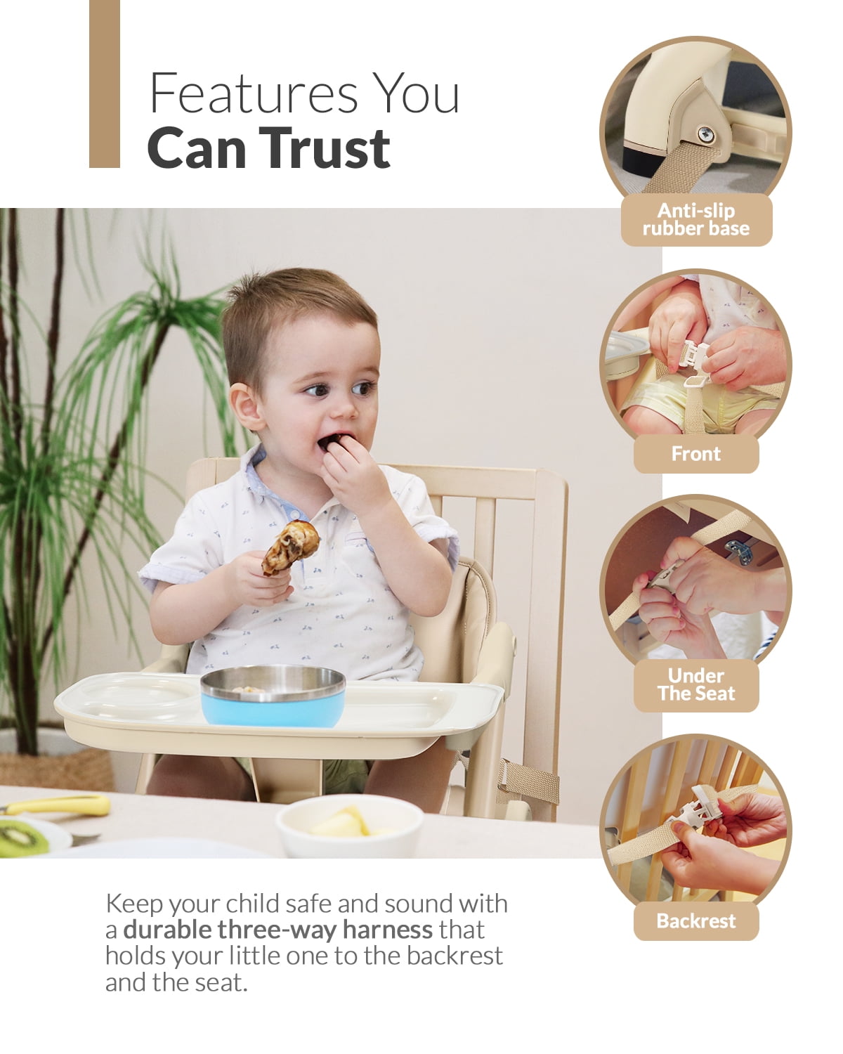 Unilove Feed Me 3-in-1 Dining Booster Seat for Infant and Toddler, Milk Tea
