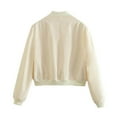thumbnail image 4 of Women'S Cropped Varsity Jackets Long Sleeve Button Down Casual Coat with Pockets Outwear White S, 4 of 7