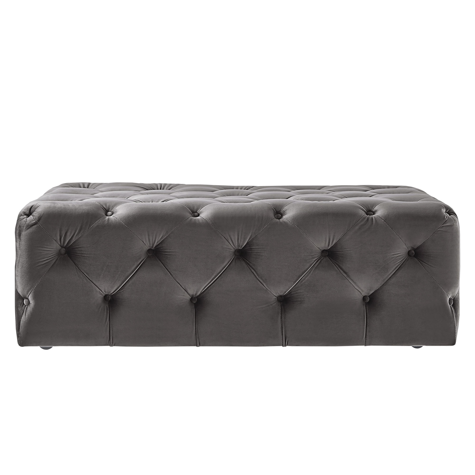 Weston Home Bowman Rectangular Tufted Ottoman with Casters, Dark Grey Velvet
