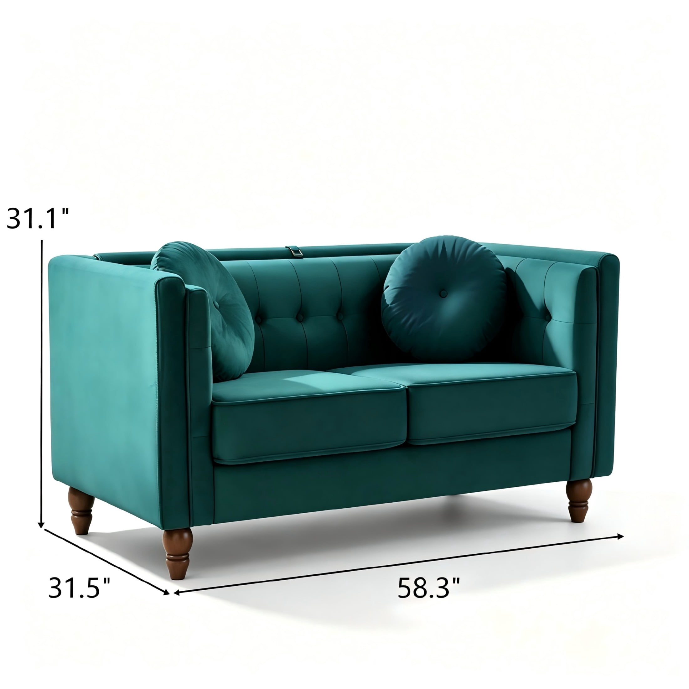 GDF Studio 58.3" Loveseat with Button-Tufted Crushed Velvet Upholstery & Tapered Wood Legs, Green