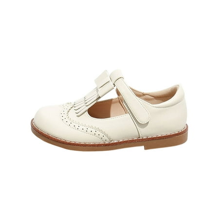 

Gomelly Girls Flats Fringe Mary Jane Magic Tape Sandals Cute Dress Shoes Girl s Kids Loafers Beige 1Y