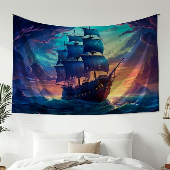 Modern Minimalist Style Tapestry, Sailboat Print Tapestry, Bedroom Living Room Dormitory Decoration, Home Decoration