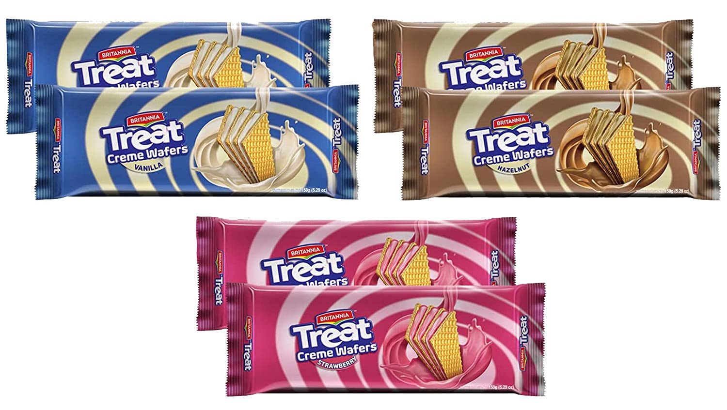 Britannia Treat Wafer Variety Pack Vanilla, Hazelnut & Strawberry