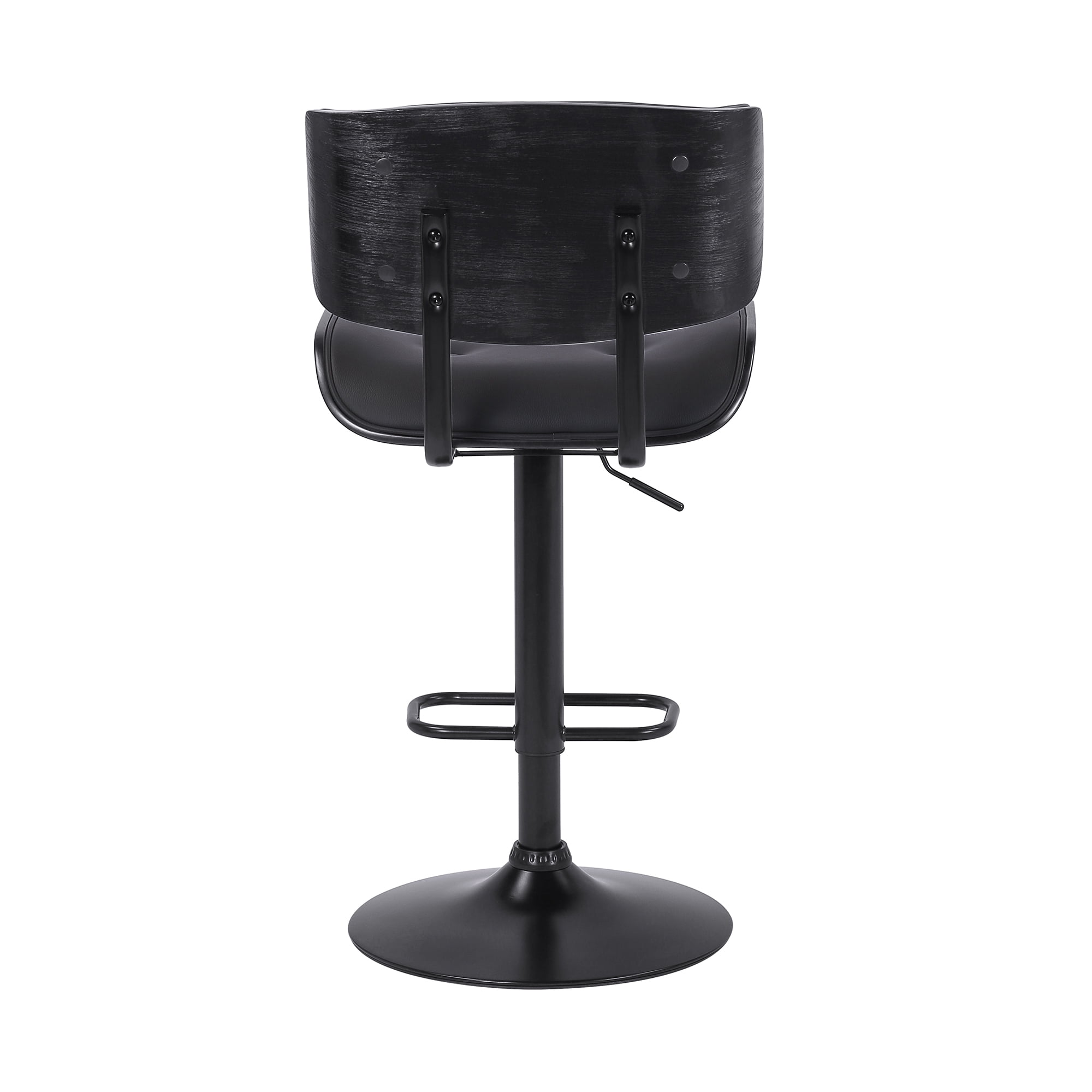 Armen Living Indoor Brooklyn Adjustable Swivel Black Faux Leather and Black Wood Bar Stool with Black Base