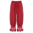 thumbnail image 5 of TiaoBug Womens Lace Trim Long Bloomers Loose Harem Pants Elastic Waist for Summer Home Casual Wear Red L, 5 of 7