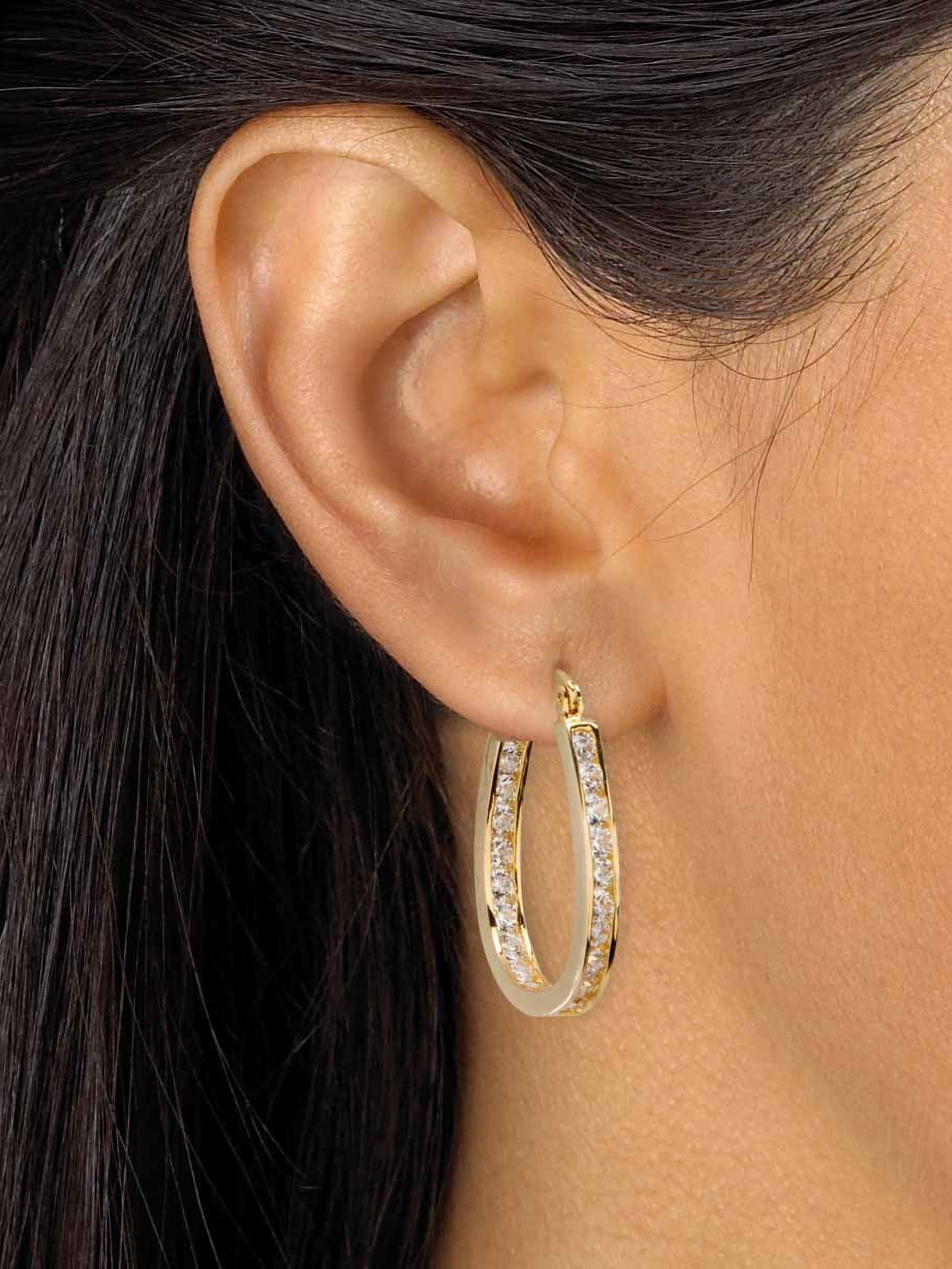 PalmBeach Jewelry 2.52 TCW Round Cubic Zirconia Silvertone or Goldtone Inside-Out Hoop Earrings (1")
