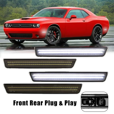 RXTSQI Front&Rear Side Marker Lights LED Kit For 2015-2023 Dodge Challenger Smoked Lens
