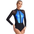 thumbnail image 3 of ZALDITA Women Rhinestones Gymnastics Leotard Long Sleeve Ballet Dance Bodysuit Stage Dancewear Costume Royal Blue S, 3 of 7