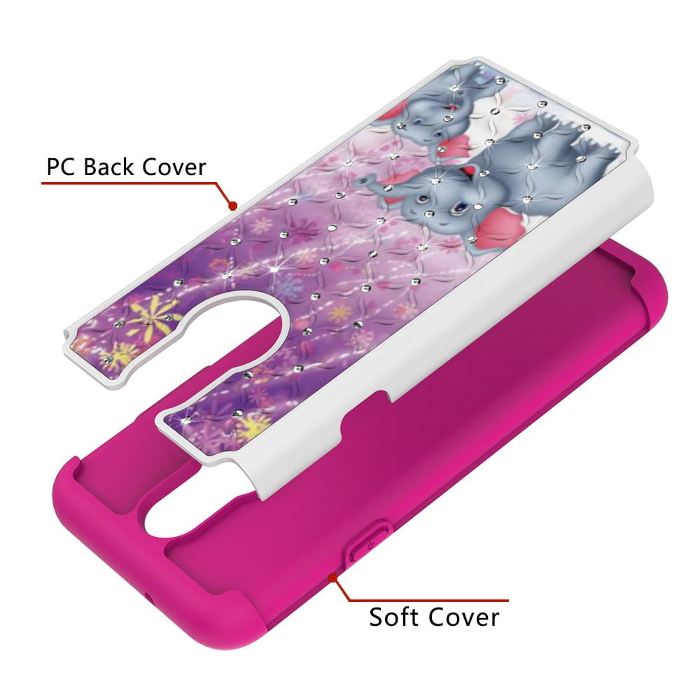 LG Q7 Plus Case,Tznzxm 2 in 1 Dual Layer Anti-Scratch Heavy Duty Hard PC Soft Silicone Shockproof Bling Diamond Sparkly Defender Anti-Fingerprint Protective Case For LG Q7 Plus G Butterfly LG Q7 Case